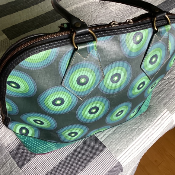 DESIGUAL COLORFUL VEGAN LEATHER LARGE ZIPPERED TOTE BAG/LAPTOP & WORK BAG - Picture 3 of 9